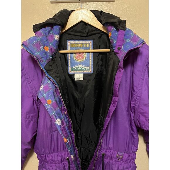Vintage Obermeyer Ski Suit Snowsuit Snow Bib One Piece Purple Junior Sz 16 Retro - Picture 4 of 16